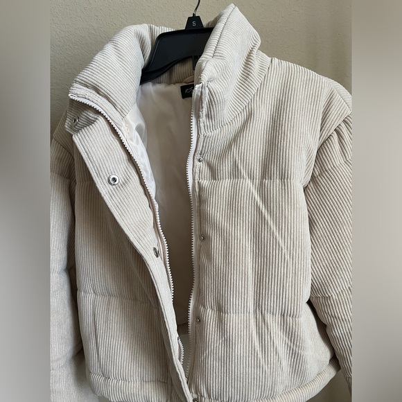 Cream Corduroy Puffer Jacket Drop Shoulder - Picture 10 of 15